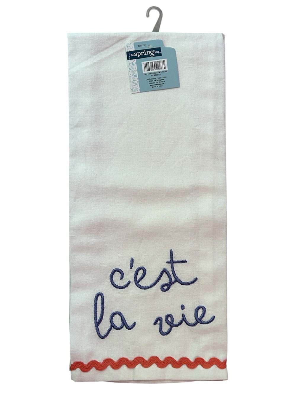 "c'est la vie" Kitchen Towel with Blue Embroidery-The Spring Shop-100% Cotton